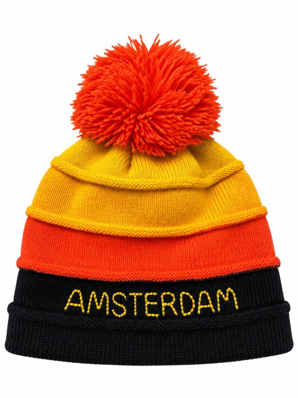 Robin Ruth Amsterdam Pom Pom Beanie Black Orange Yellow Netherlands Souvenir Hat